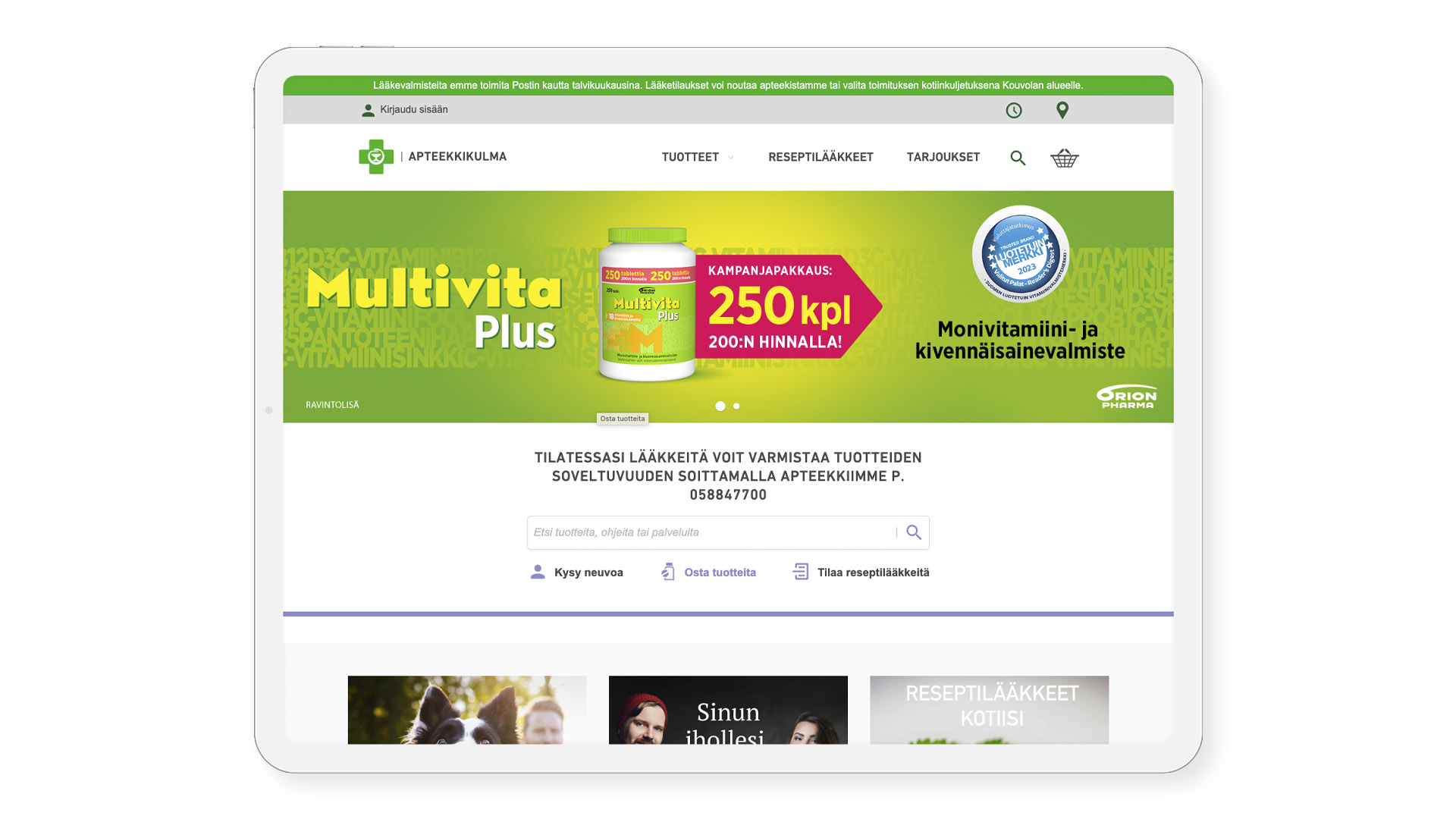 Näkymä Apteekkikulman etusivuun